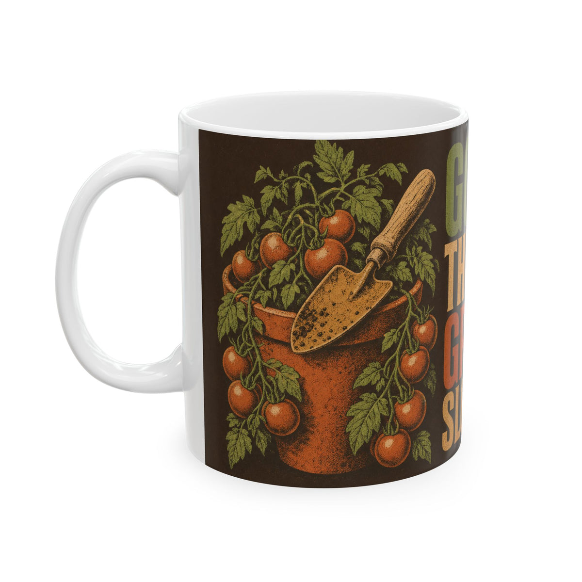 Terracotta Pot Tomatoes Mug Retired Gardener Gift Garden Trowel Illustration
