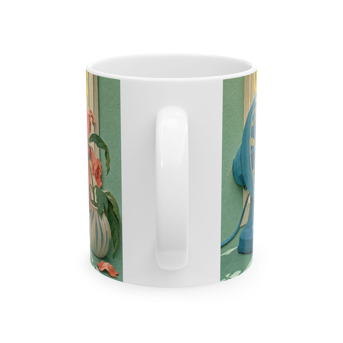 Sweating Gracefully Mug Hot Flash Humor Electric Fan Windowsill Wilting Peony