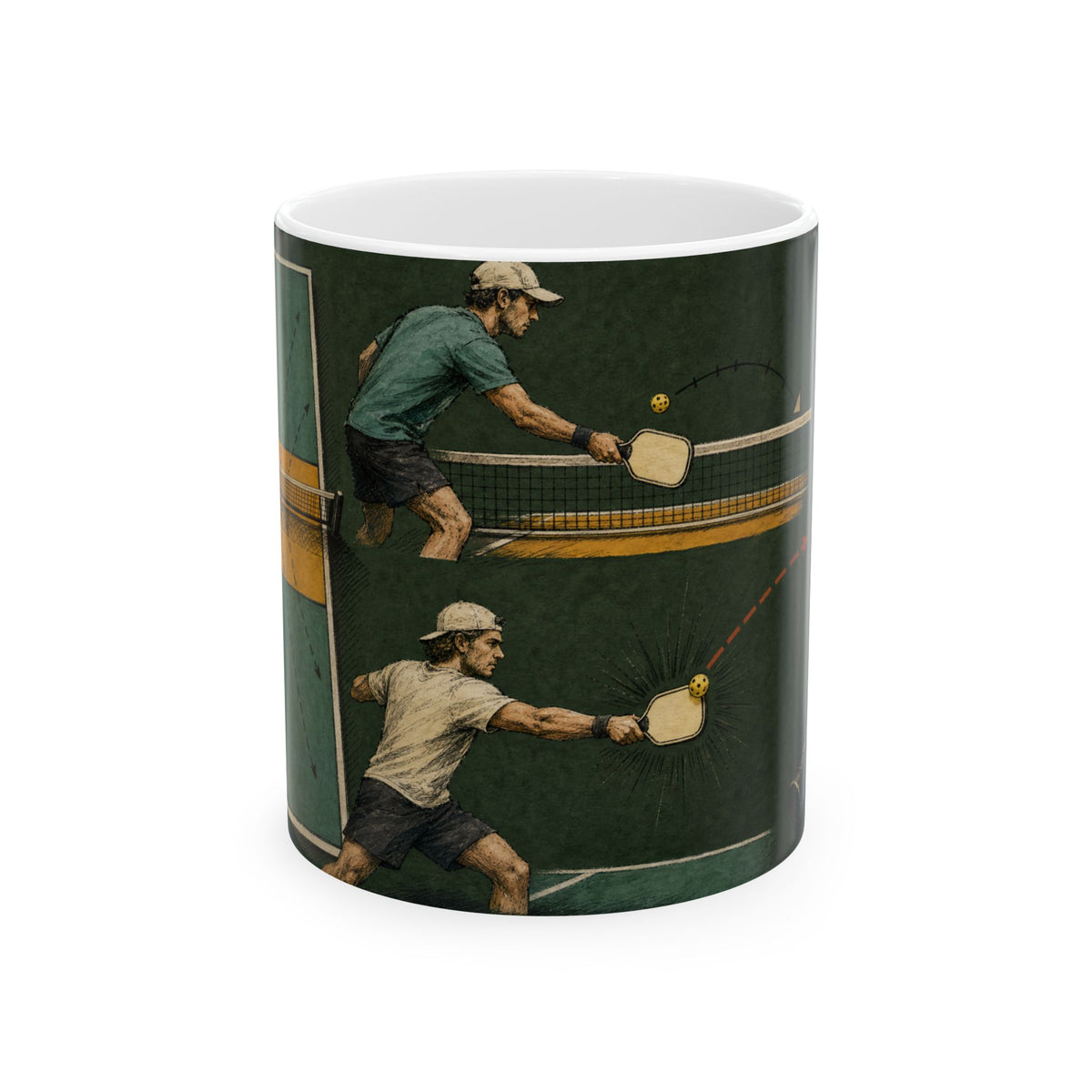 Pickleball Court Illustration Mug - Banger vs Dinker Vintage Retro Athletic Style
