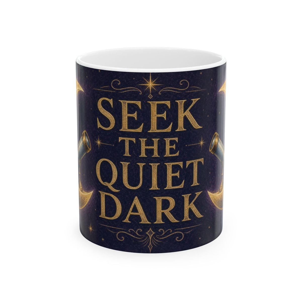 Crescent Moon Telescope Mug Stargazing Gift Night Sky Engraving Style