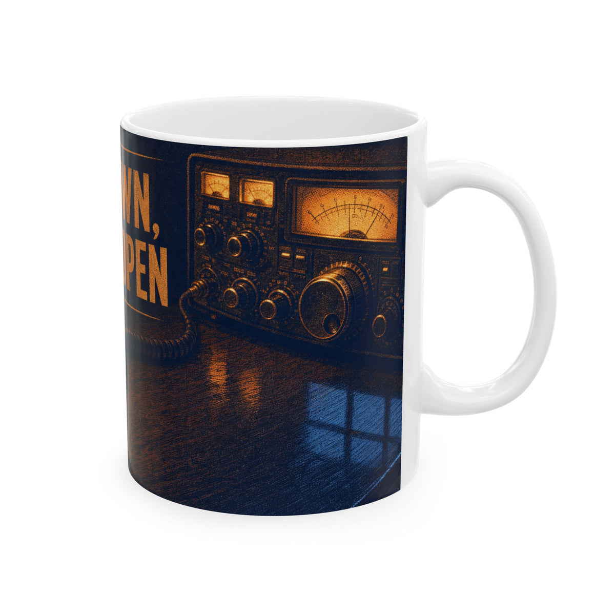 Ham Radio Morse Code Key on Walnut Desk Coffee Mug Amateur Radio Operator Art