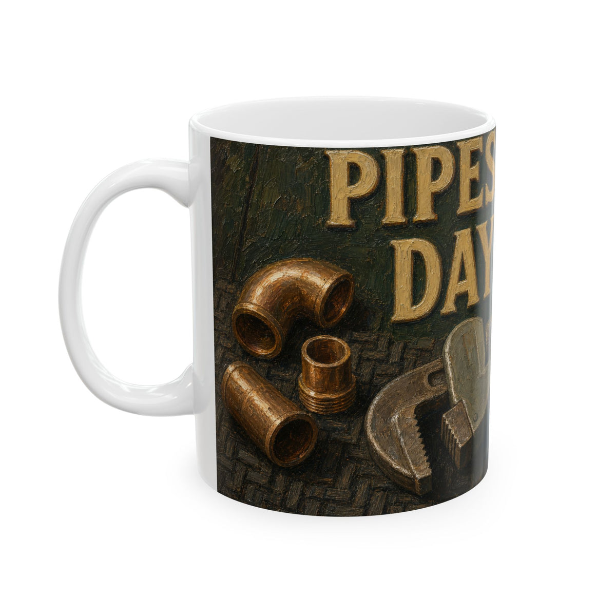 Pipe Wrench Still Life Mug for Plumbers – Copper Fittings Trades Humor Gift