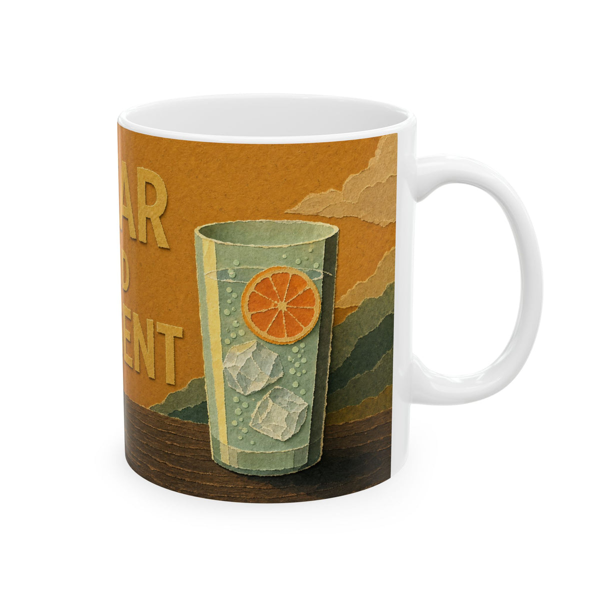 Sober Celebration Mug Golden Hour Still Life Citrus and Ice Sparkling Water Glass