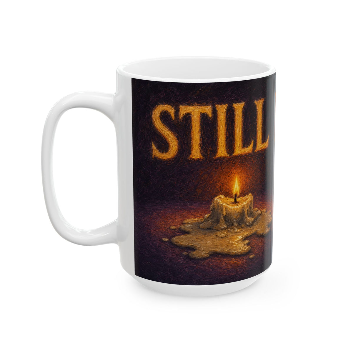 Still Burning Melting Candle Mug, Night Owl Humor, Dark Existential Coffee Cup