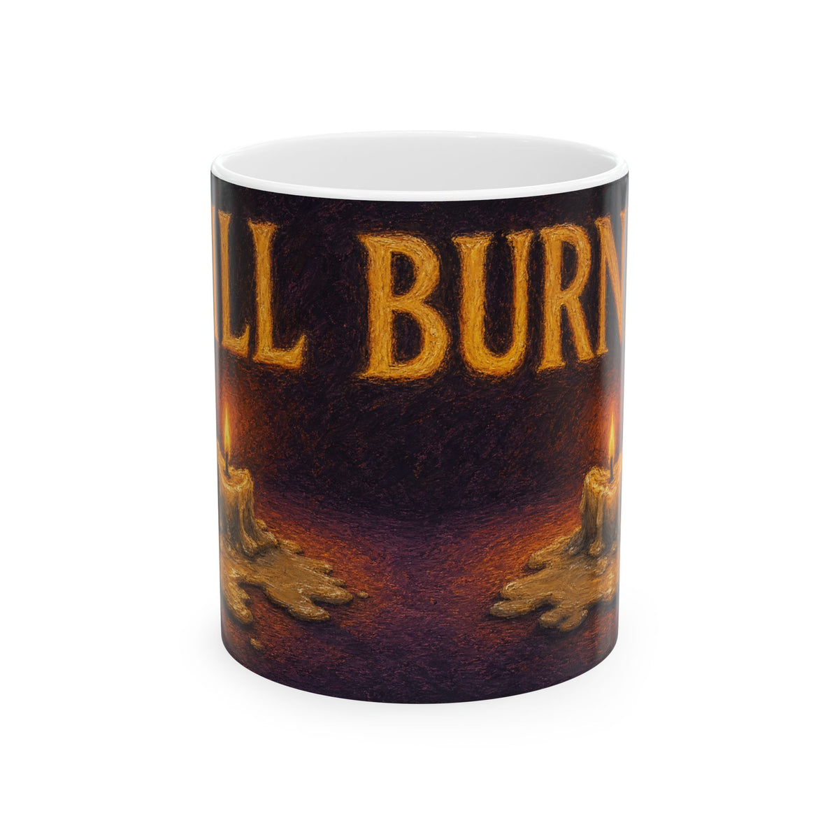 Still Burning Melting Candle Mug, Night Owl Humor, Dark Existential Coffee Cup
