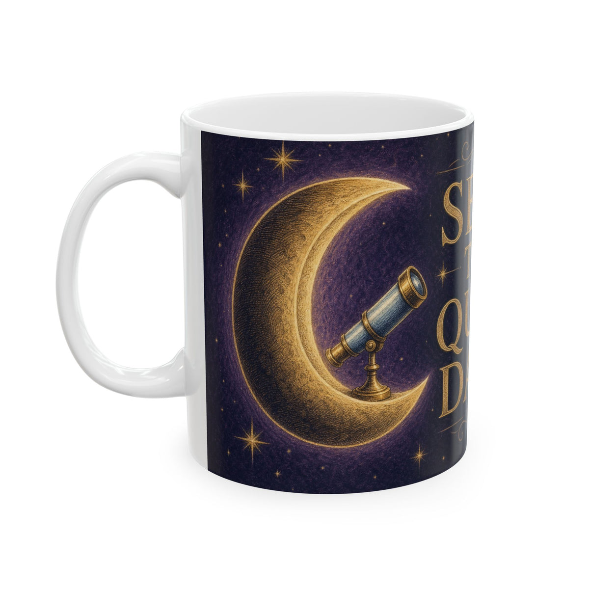 Crescent Moon Telescope Mug Stargazing Gift Night Sky Engraving Style