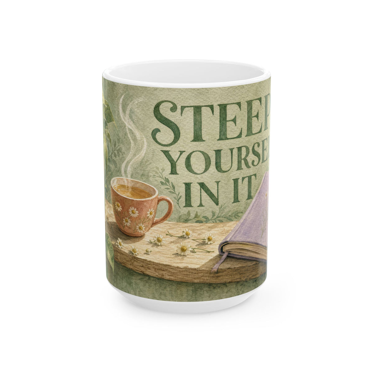 Pothos Windowsill Self-Care Still Life Mug Soft Sage Botanical Watercolour