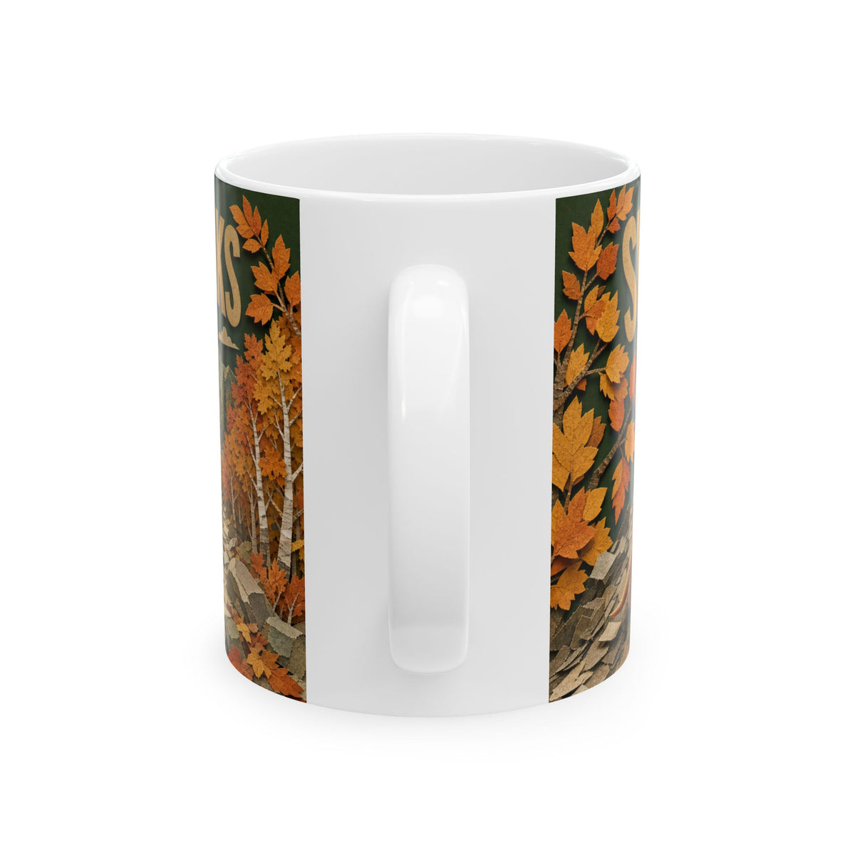 Dachshund Hiking Autumn Trail Mug cut paper collage rocky mountain path dog