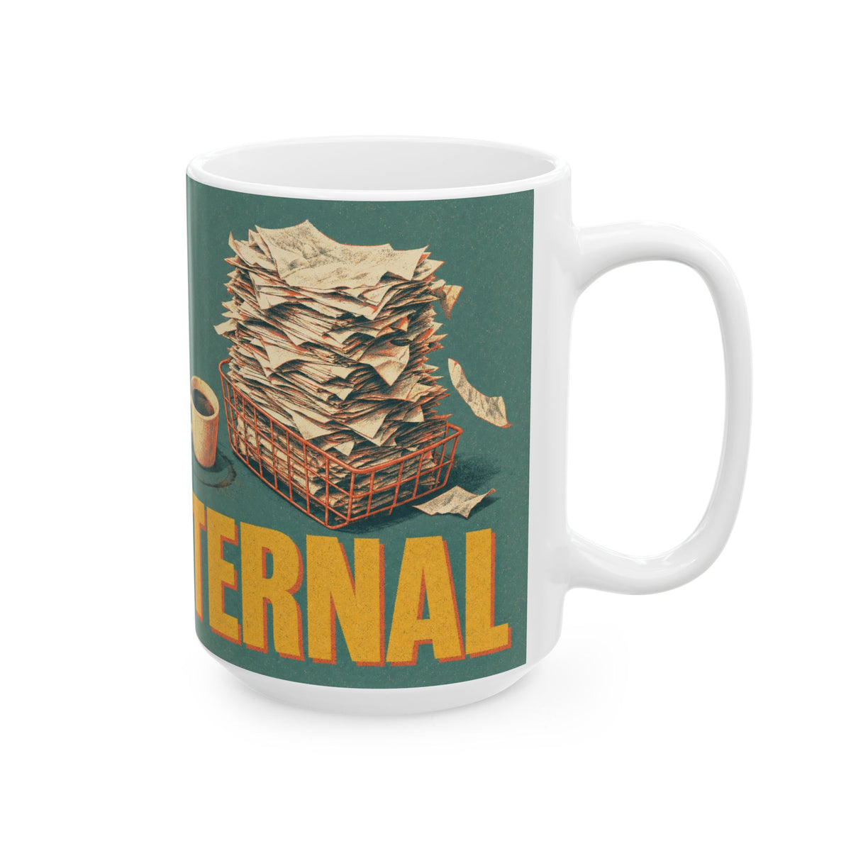 Overflowing In-Tray Coffee Mug Dark Office Humor Workplace Overwhelm Gift
