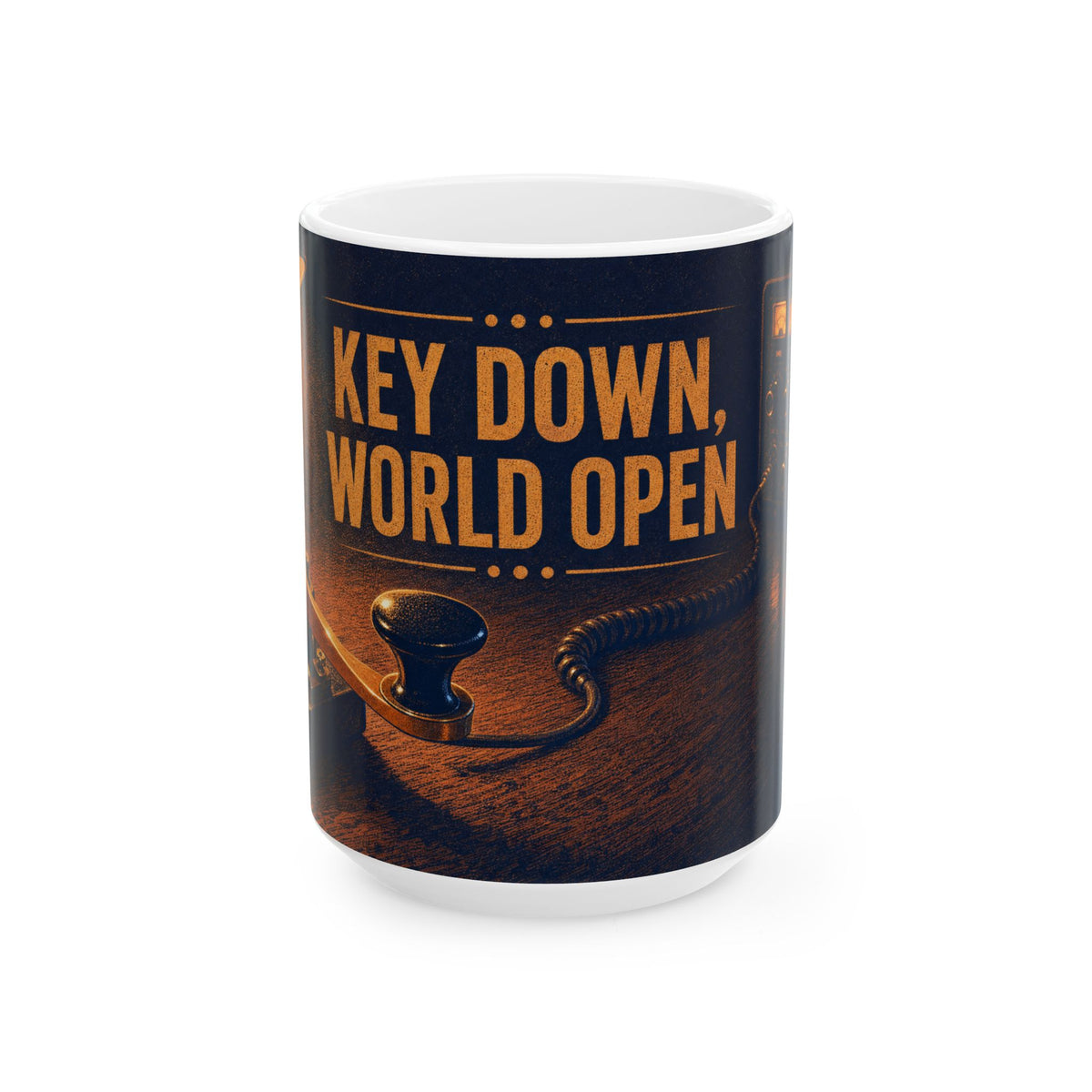 Ham Radio Morse Code Key on Walnut Desk Coffee Mug Amateur Radio Operator Art