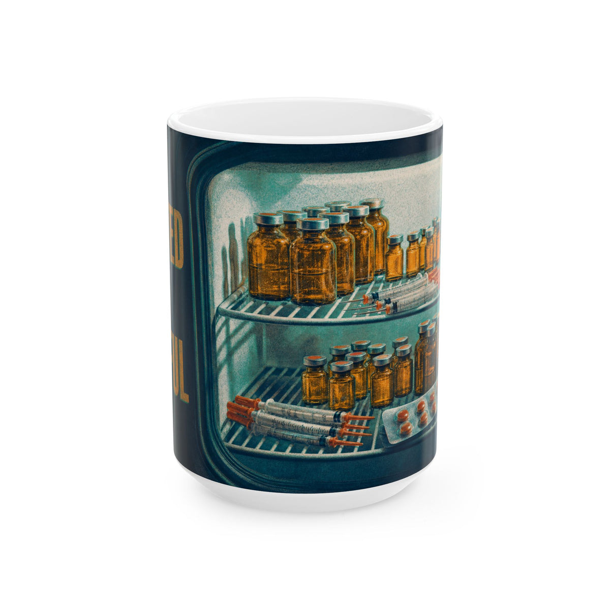 IVF Medication Fridge Mug amber vials counted and hopeful fertility art coffee mug