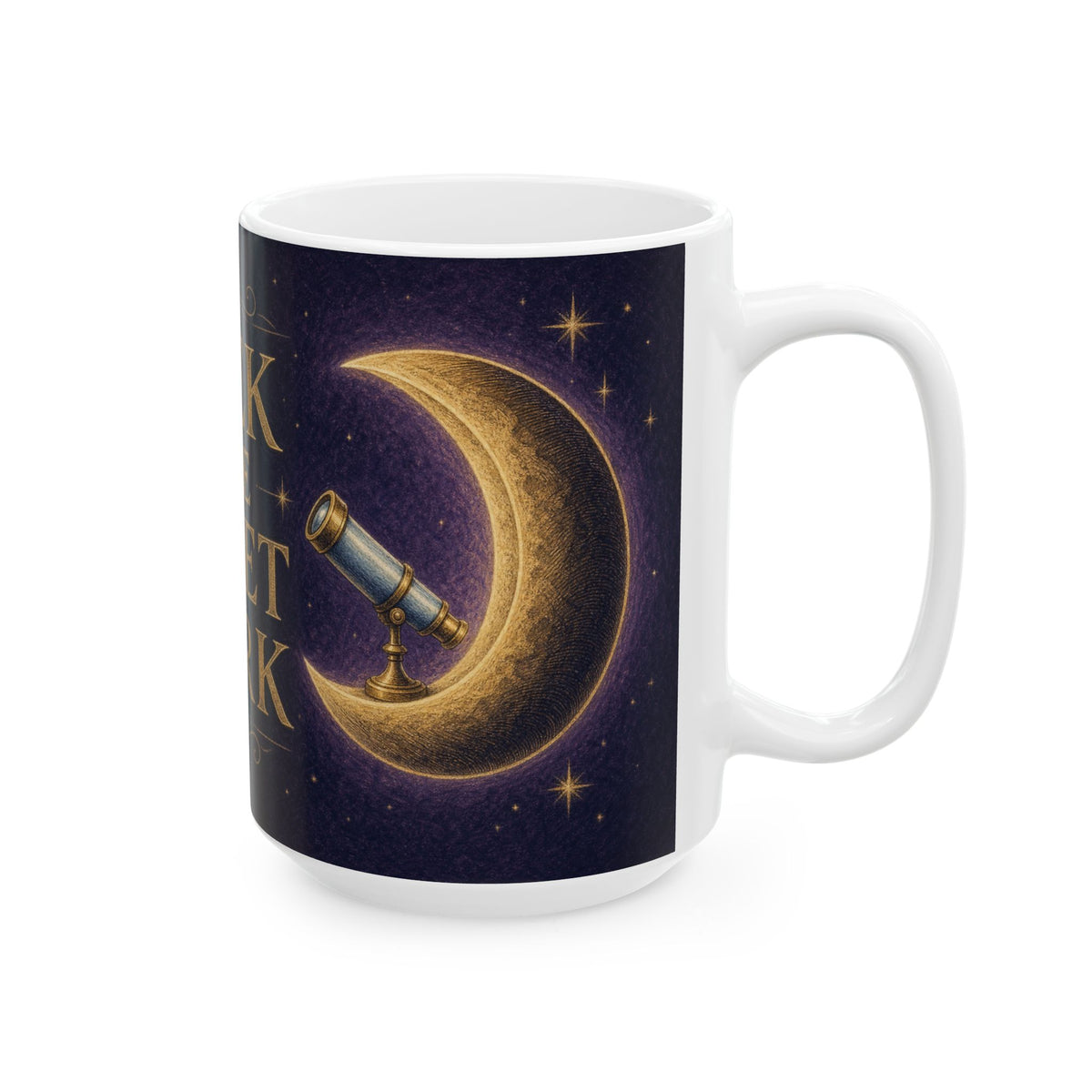Crescent Moon Telescope Mug Stargazing Gift Night Sky Engraving Style