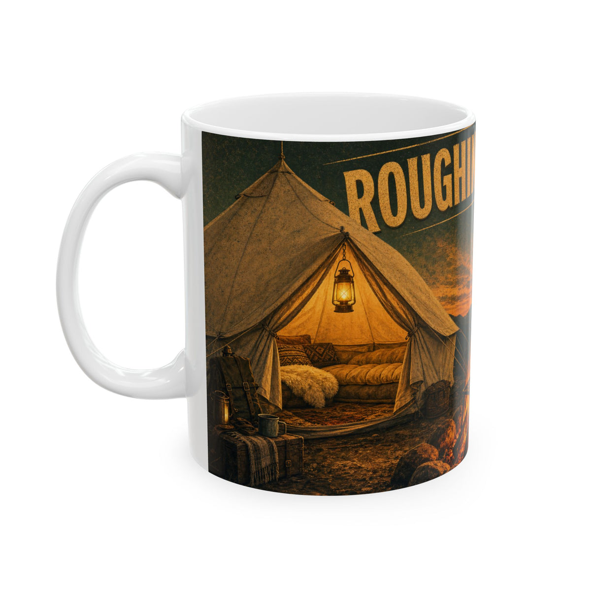 Glamping Campfire Bell Tent Golden Hour Mug cast iron skillet camp life