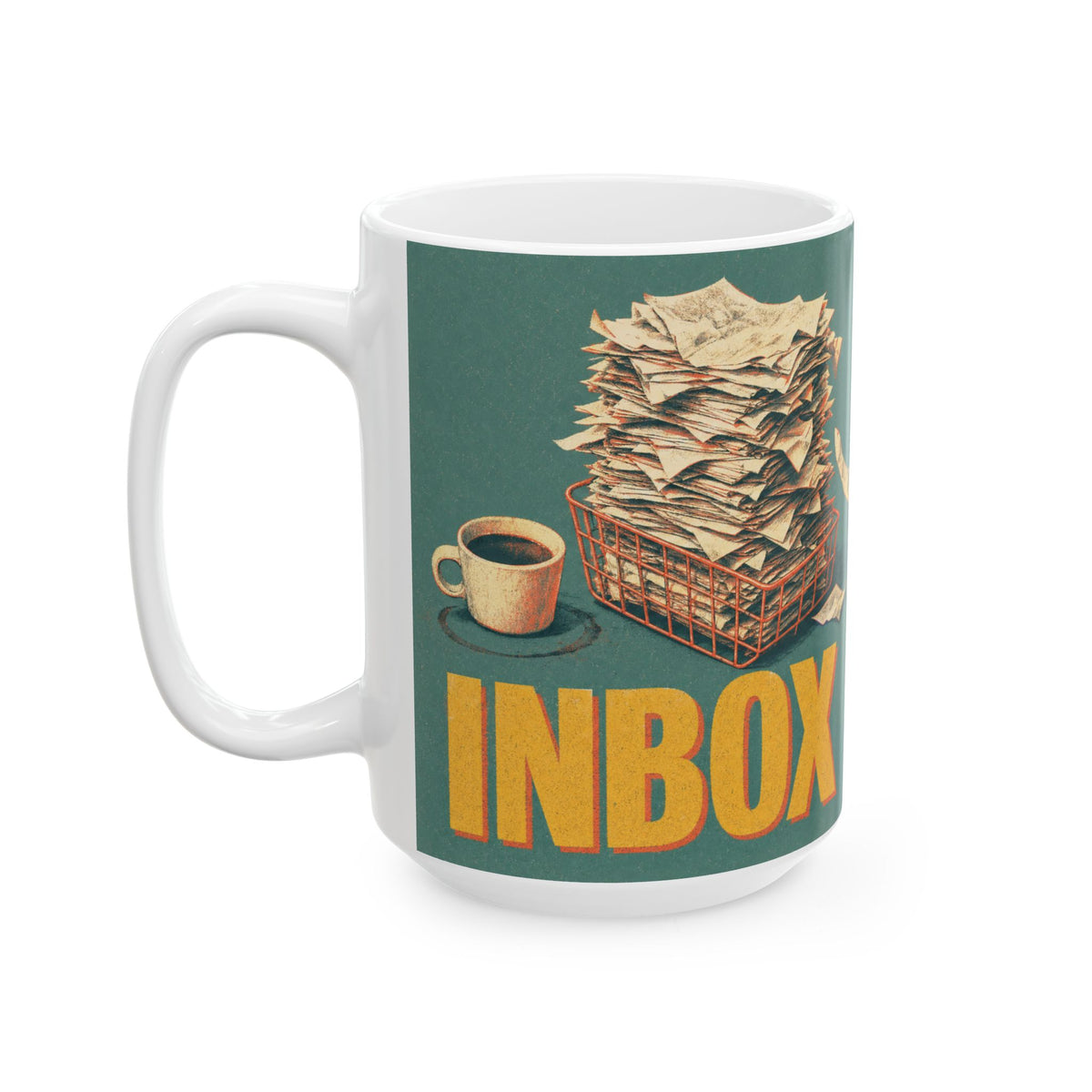 Overflowing In-Tray Coffee Mug Dark Office Humor Workplace Overwhelm Gift