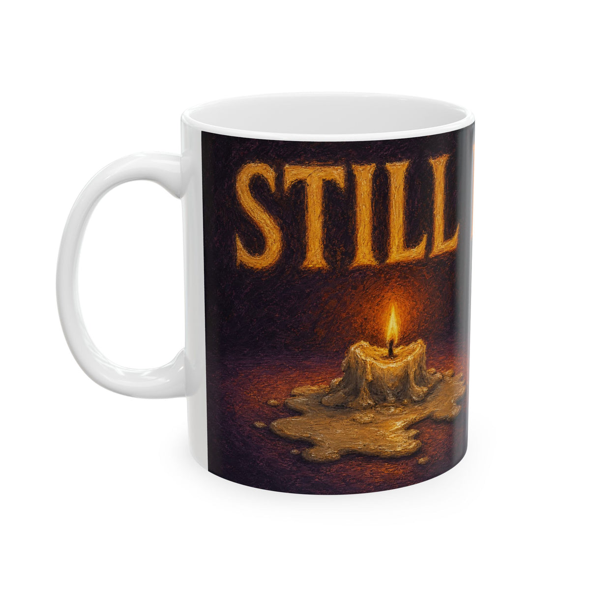 Still Burning Melting Candle Mug, Night Owl Humor, Dark Existential Coffee Cup