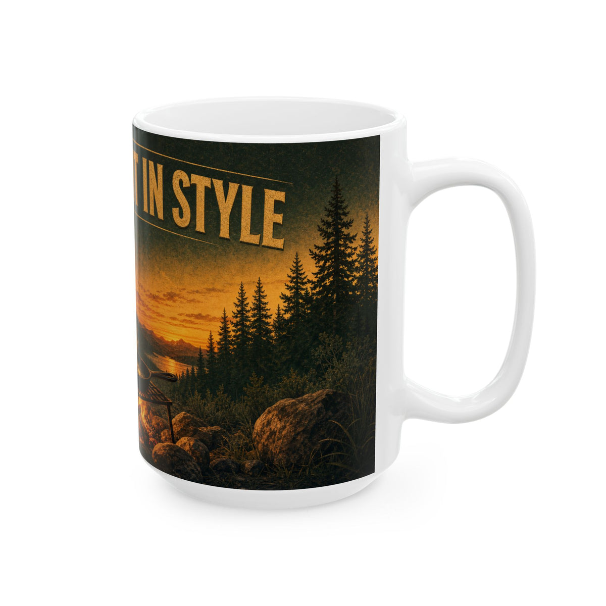Glamping Campfire Bell Tent Golden Hour Mug cast iron skillet camp life