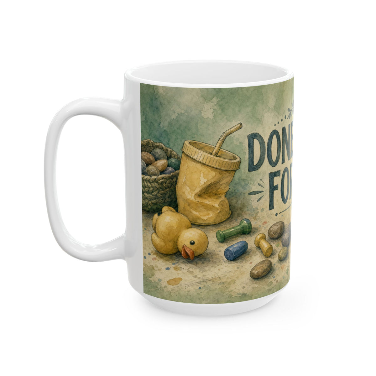 Therapy Table Still Life Mug for OTs and SLPs, quiet exhaustion watercolour art