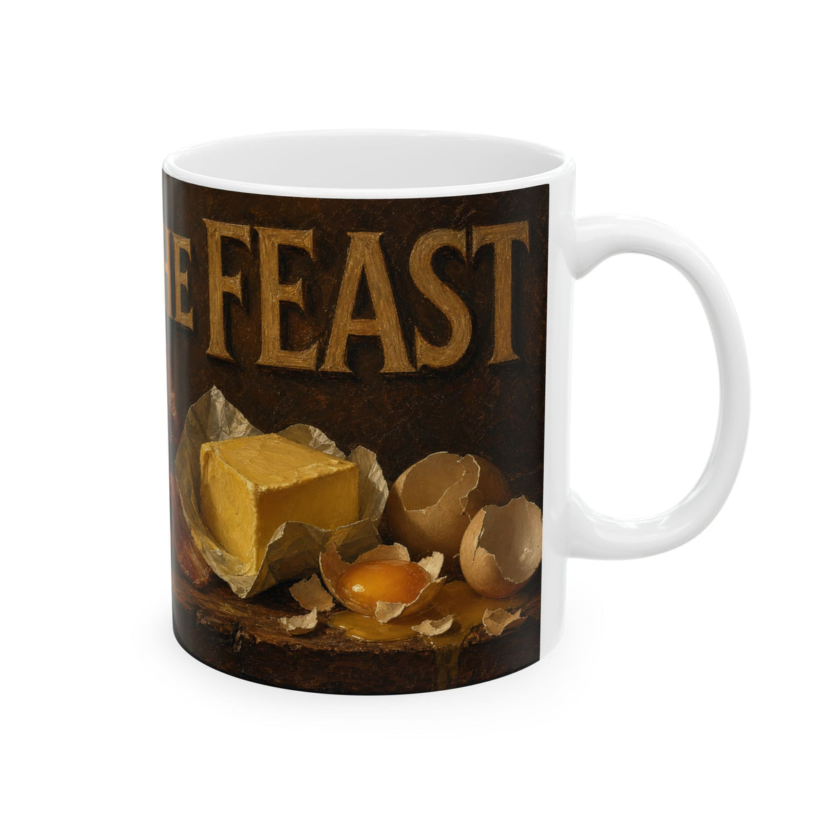 Keto Still Life Coffee Mug Dutch Golden Age Bacon Eggs Butter Avocado Oil Painting
