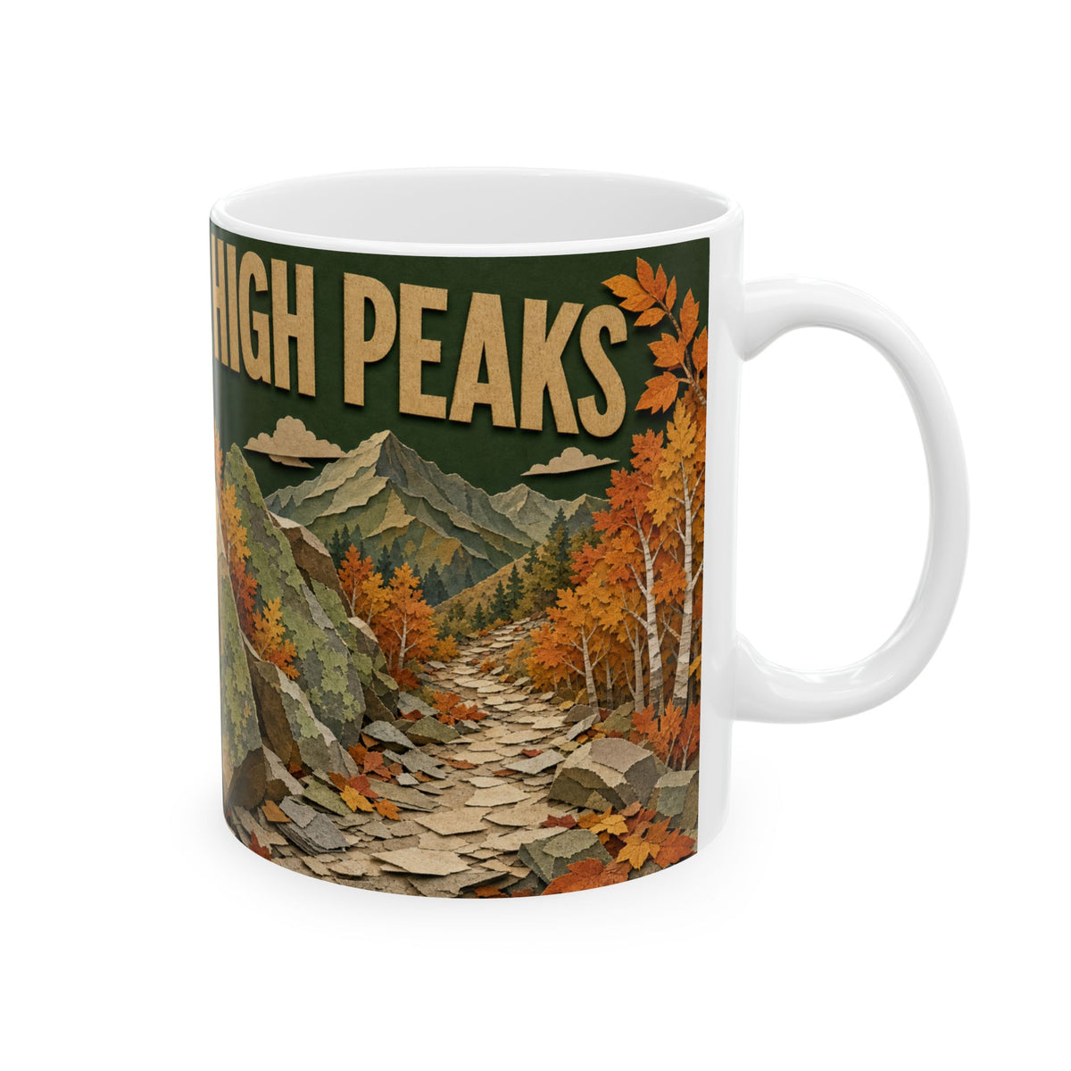 Dachshund Hiking Autumn Trail Mug cut paper collage rocky mountain path dog