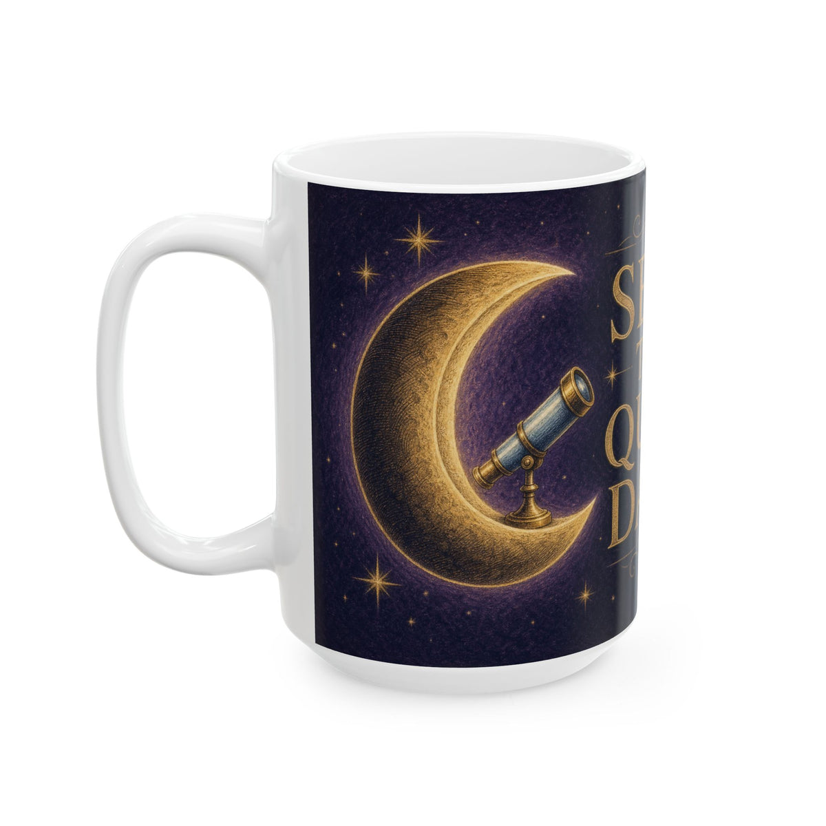 Crescent Moon Telescope Mug Stargazing Gift Night Sky Engraving Style