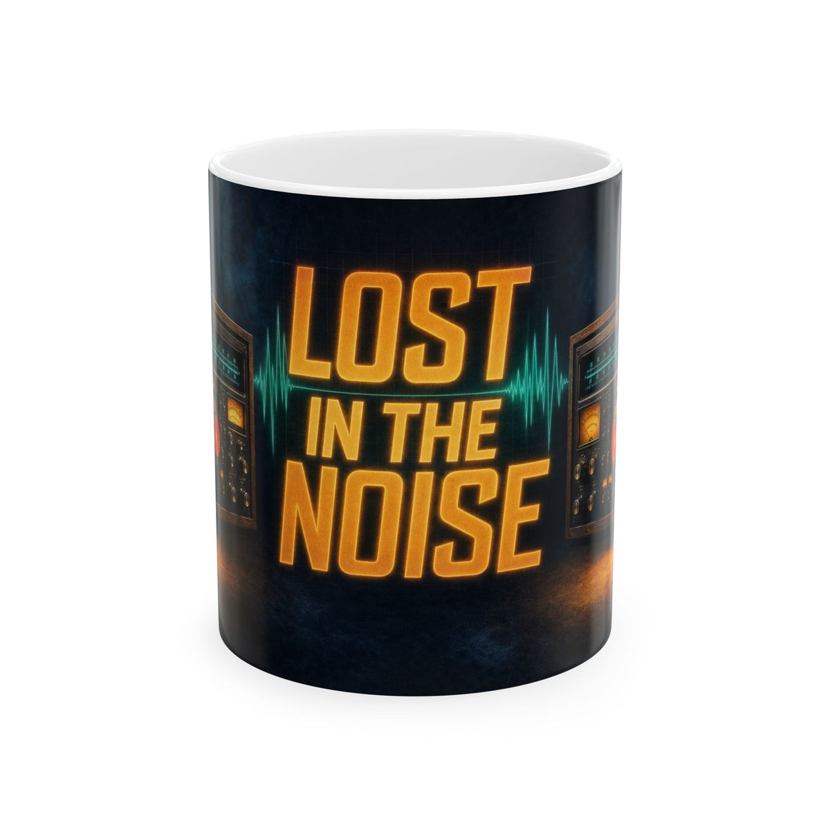 Lost in the Noise Ham Radio Shack Mug Vintage Shortwave Radio Glowing Amber Dials