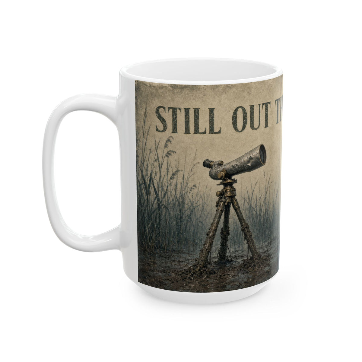 Spotting Scope Fog Birding Humour Mug Twitcher Cold Morning Reed Bed Mist