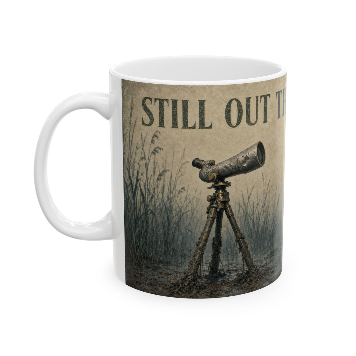 Spotting Scope Fog Birding Humour Mug Twitcher Cold Morning Reed Bed Mist