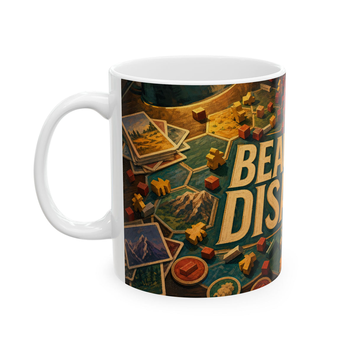 Board Game Chaos Mug Meeples and Dice Tabletop Game Night Humor Coffee Cup