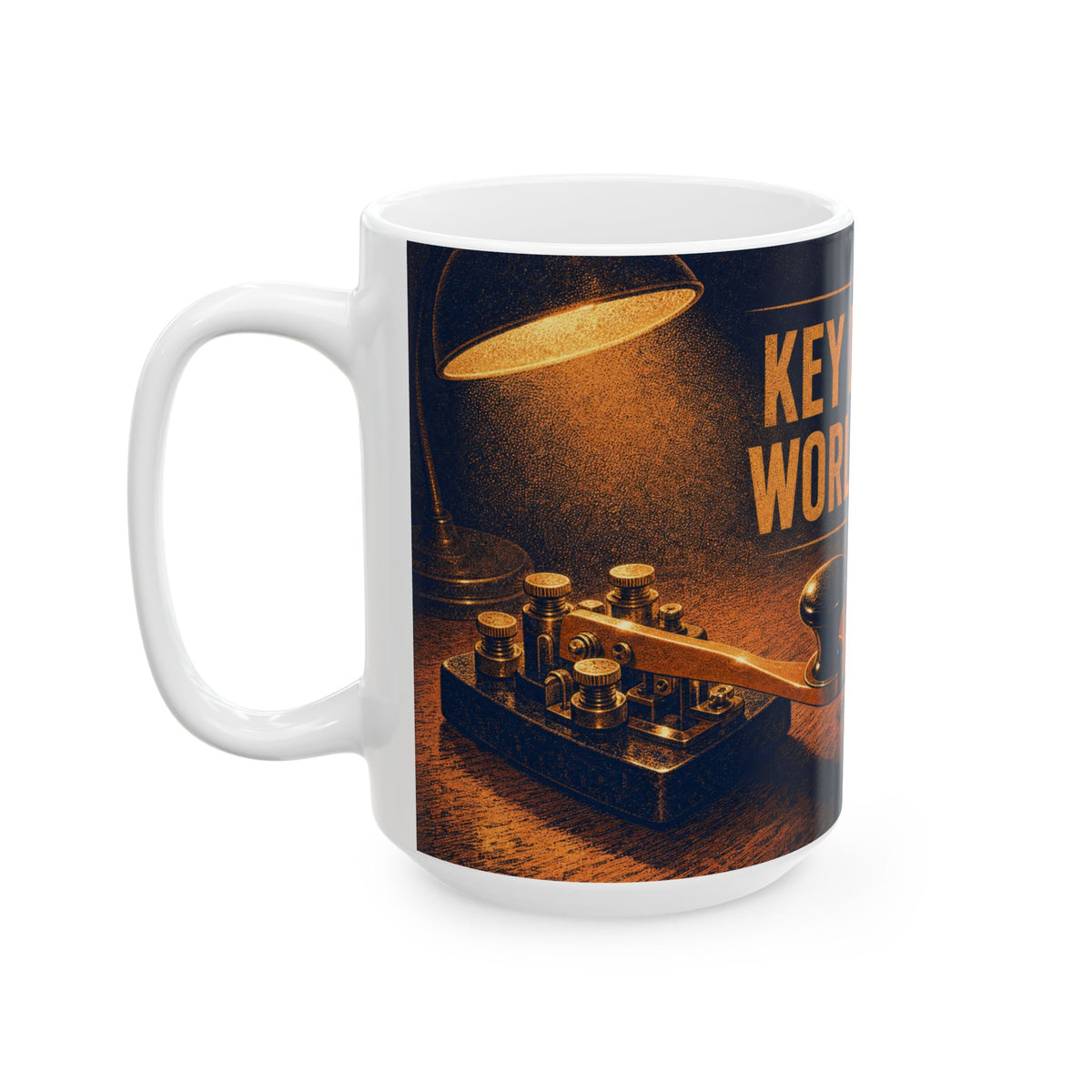 Ham Radio Morse Code Key on Walnut Desk Coffee Mug Amateur Radio Operator Art