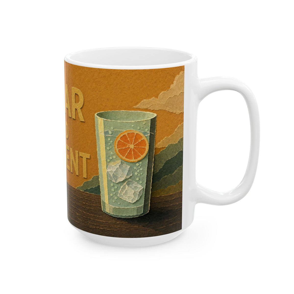 Sober Celebration Mug Golden Hour Still Life Citrus and Ice Sparkling Water Glass