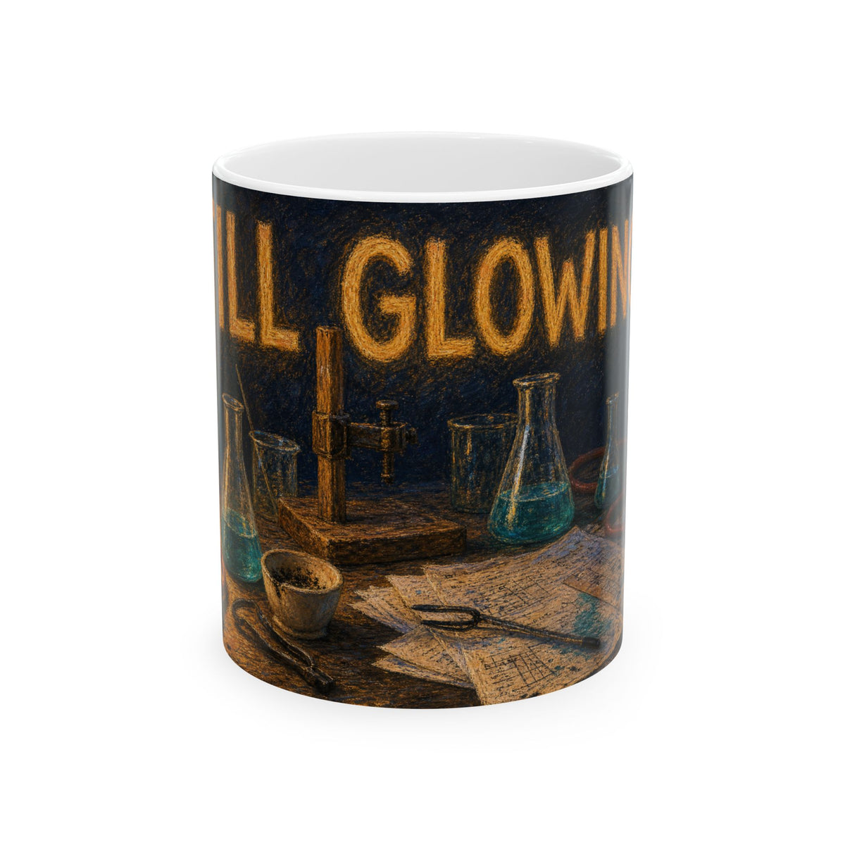 Science Lab Bench Mug for Chemistry Teachers - Still Glowing End of Day