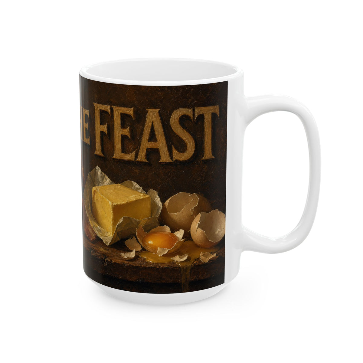 Keto Still Life Coffee Mug Dutch Golden Age Bacon Eggs Butter Avocado Oil Painting