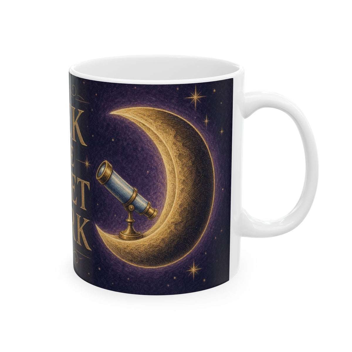 Crescent Moon Telescope Mug Stargazing Gift Night Sky Engraving Style