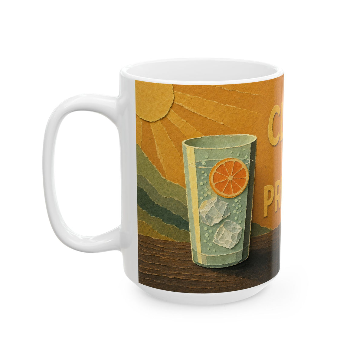 Sober Celebration Mug Golden Hour Still Life Citrus and Ice Sparkling Water Glass