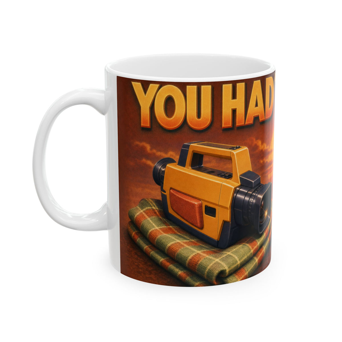 VHS Camcorder Golden Hour Nostalgia Mug 1980s Home Video Retro Art Coffee Cup