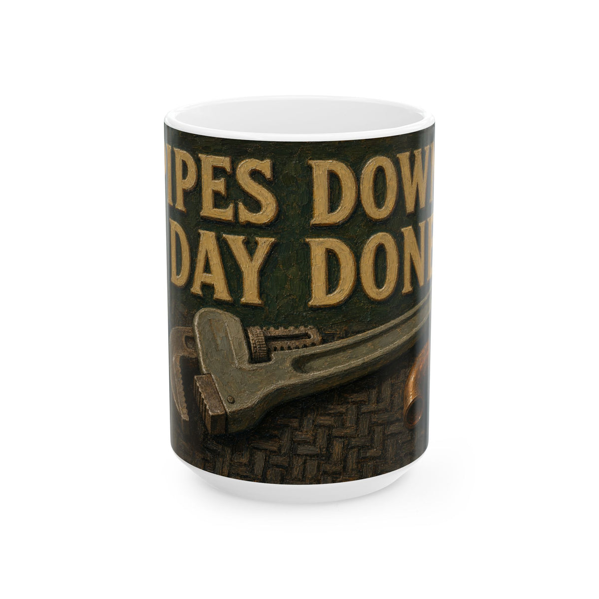 Pipe Wrench Still Life Mug for Plumbers – Copper Fittings Trades Humor Gift