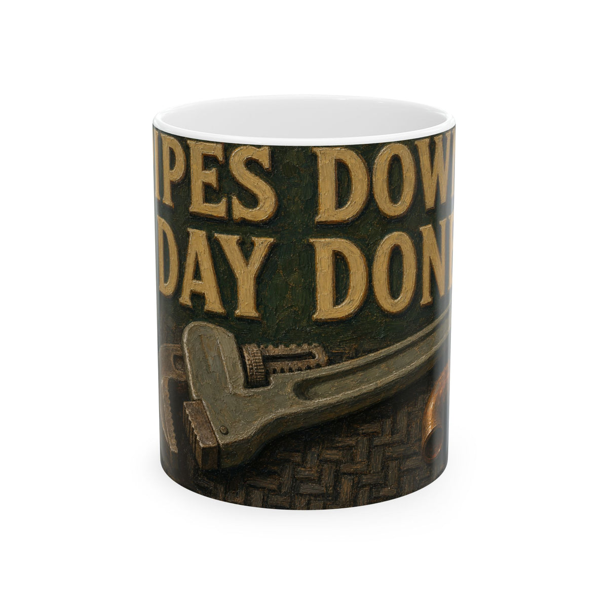 Pipe Wrench Still Life Mug for Plumbers – Copper Fittings Trades Humor Gift