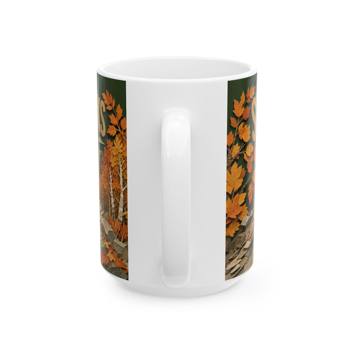 Dachshund Hiking Autumn Trail Mug cut paper collage rocky mountain path dog