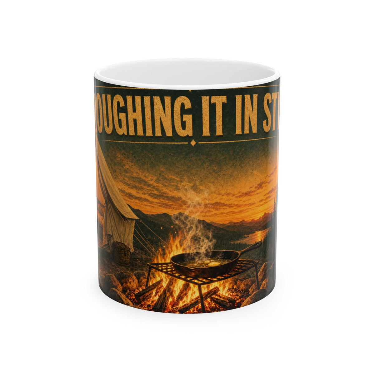 Glamping Campfire Bell Tent Golden Hour Mug cast iron skillet camp life
