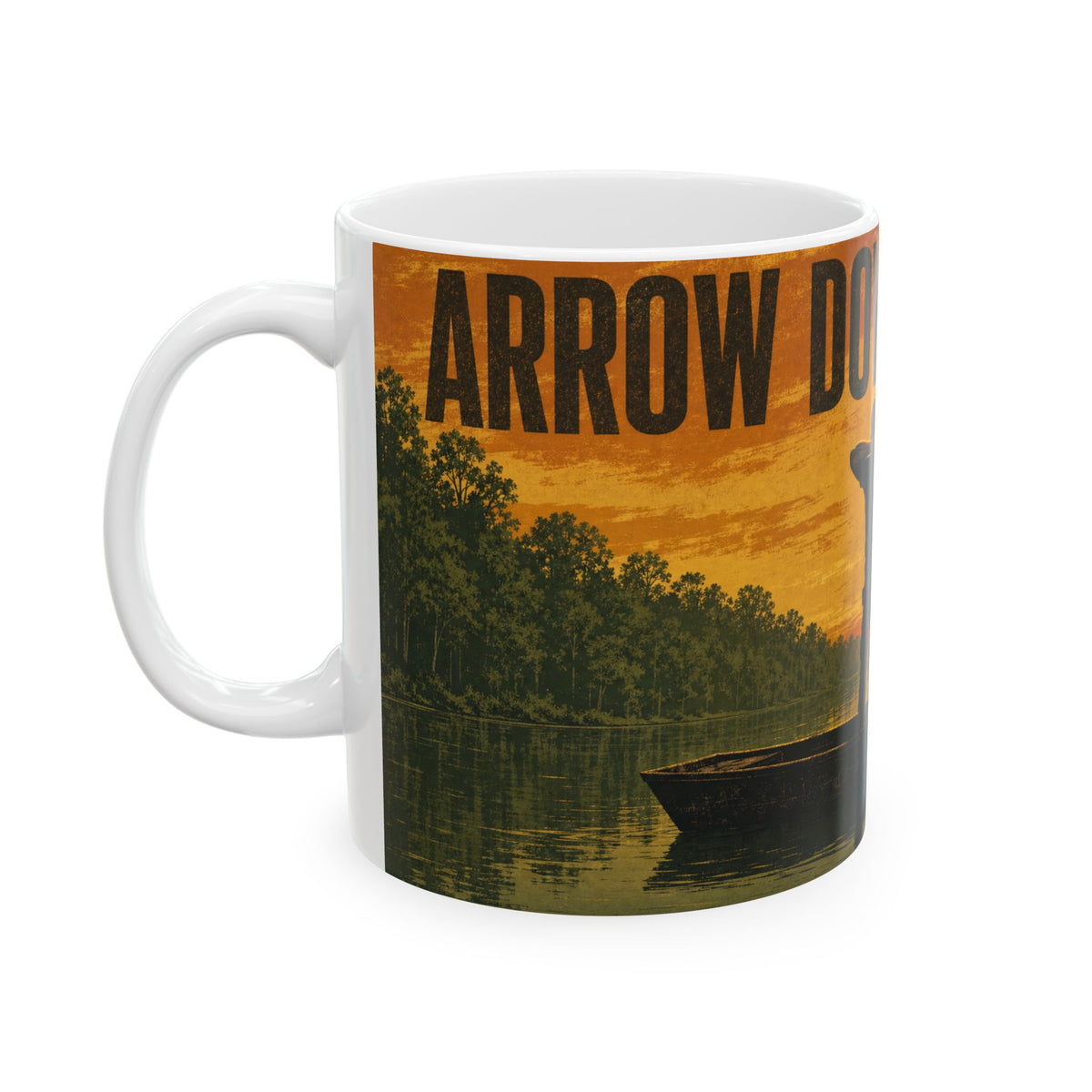 Bowfishing Dusk Jon Boat Silhouette Mug River Sunset Poster Art Gift