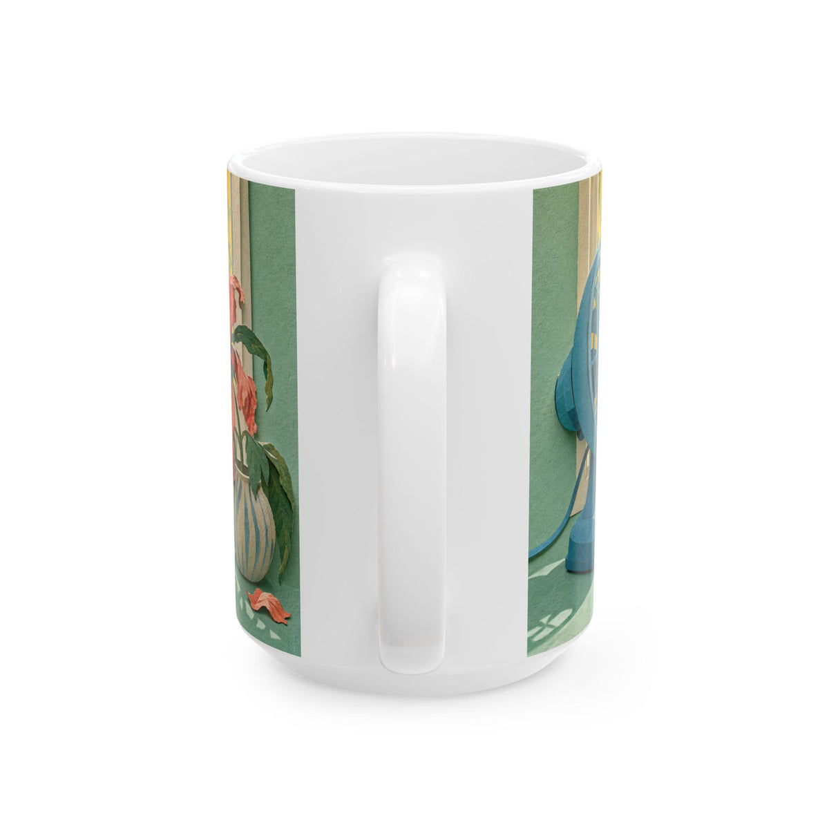 Sweating Gracefully Mug Hot Flash Humor Electric Fan Windowsill Wilting Peony