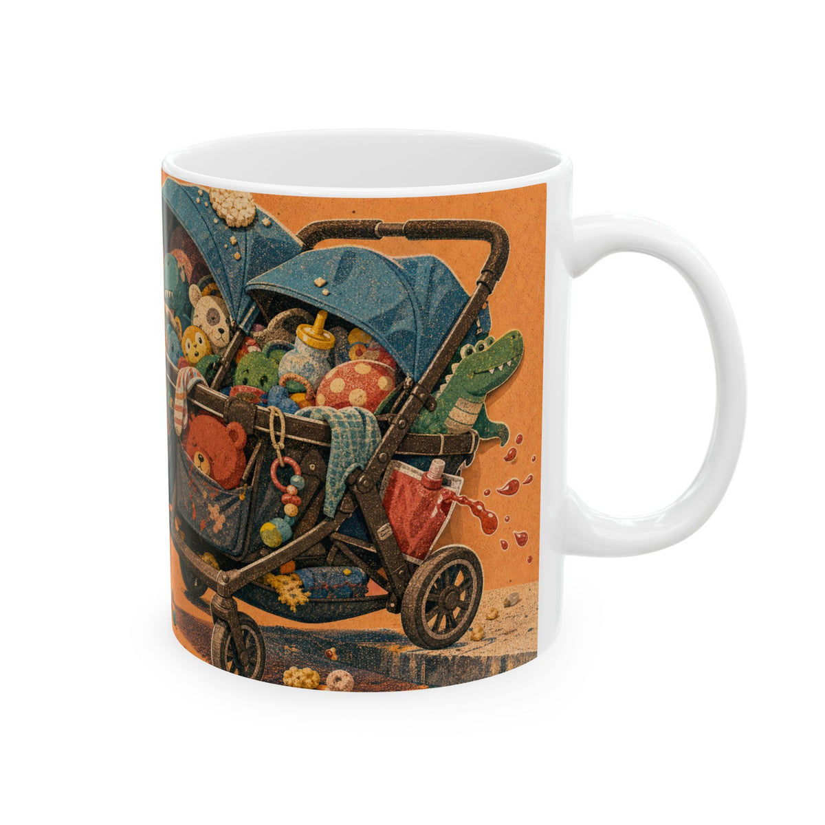 Double Pram Illustration Mug Twins Parents Gift Soft Toys Chaos Affectionately Exhausted