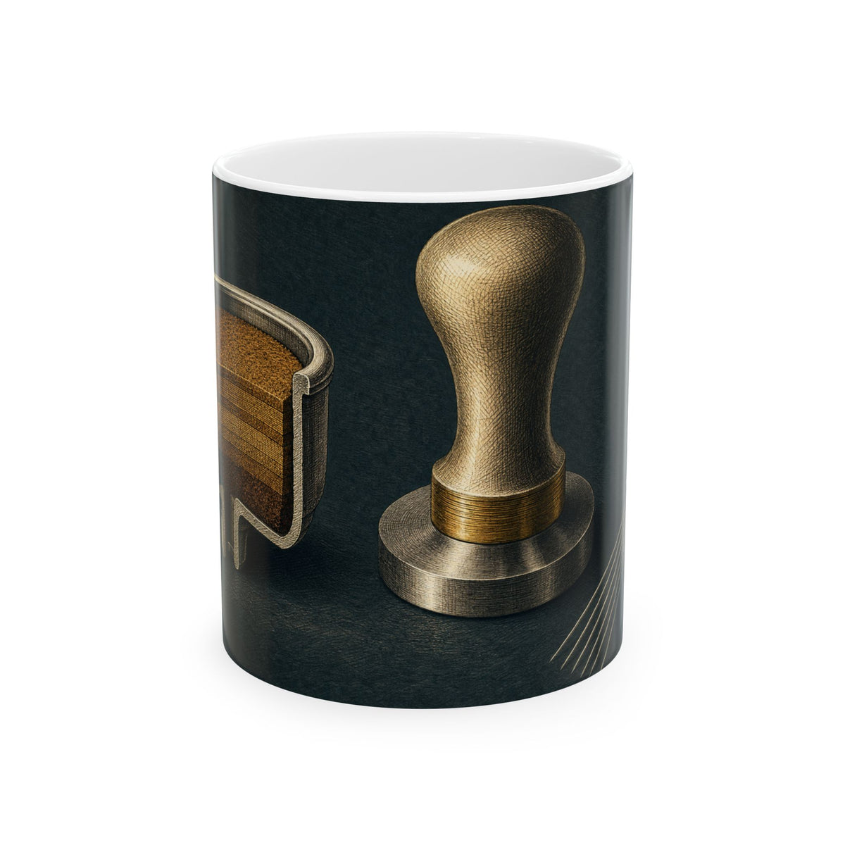 Espresso Puck Cross Section Mug Vintage Specimen Engraving Tamper WDT Needle Tool